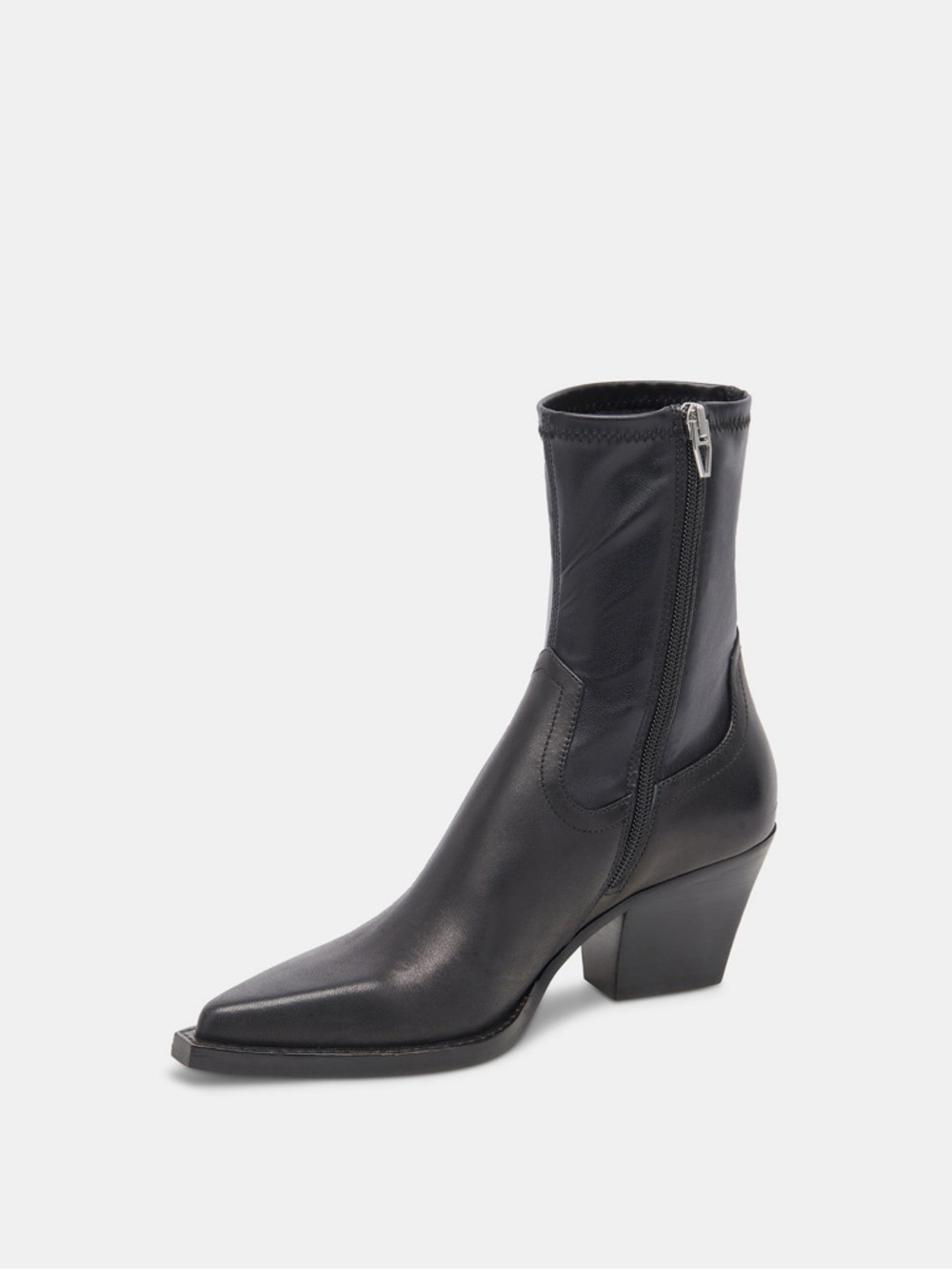Dolce Vita Black Leather Mid-Calf Block Heel Ankle Boots - Picture 5 of 12